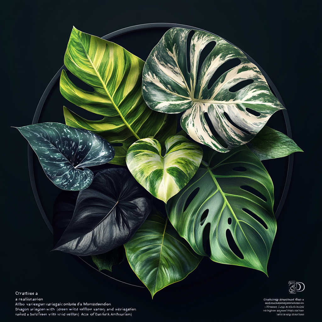 Refined 3D logo with Monstera, Philodendron, Anthurium leaves, faceless.