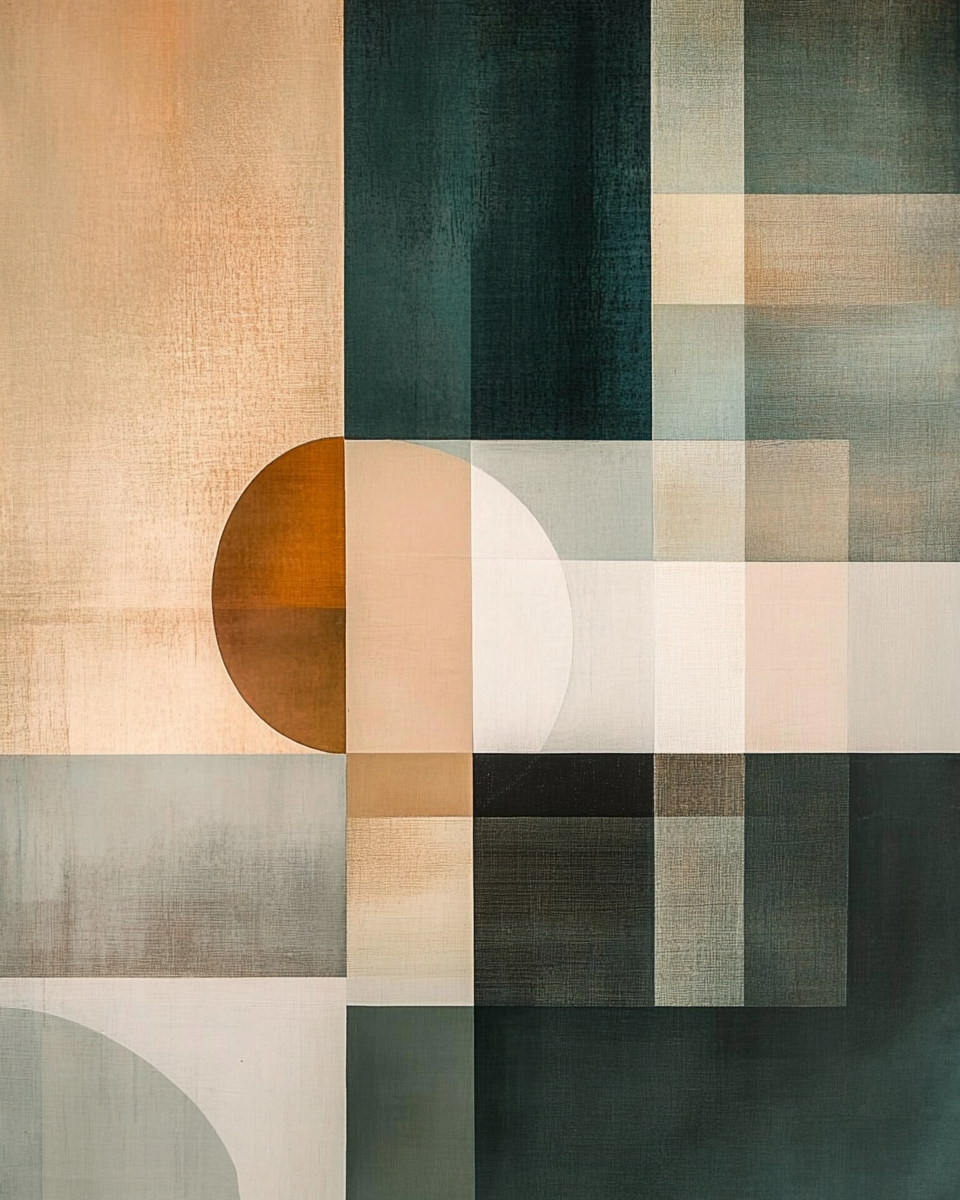 Refined Contemporary Abstract Artwork, Geometric Shapes, Earth Tones