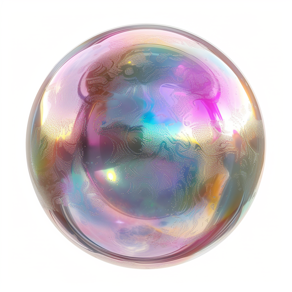 Reflective metallic orb with iridescent finish at nighttime rave.