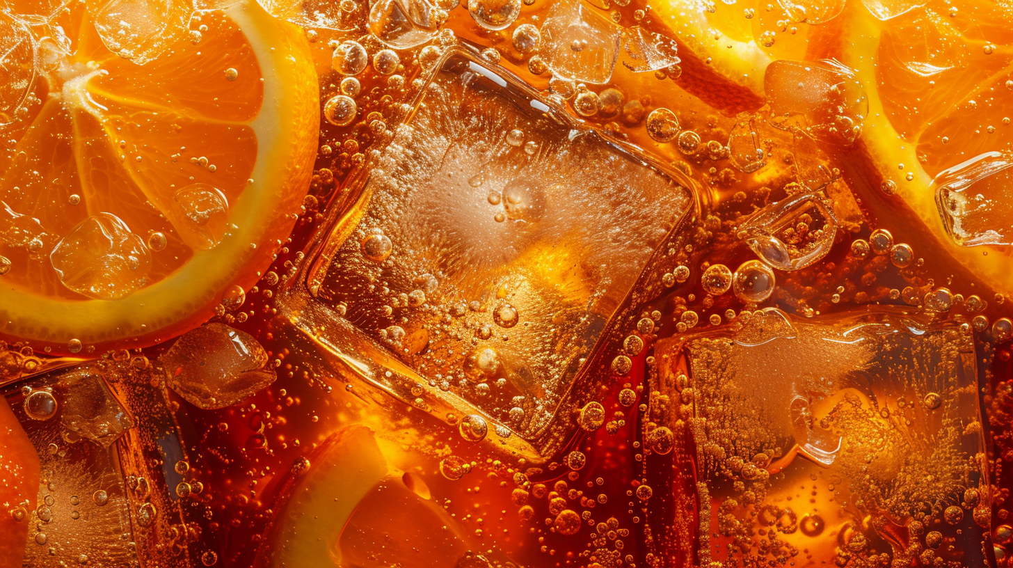 Refreshing Orange Fanta Drink with Ice and Oranges