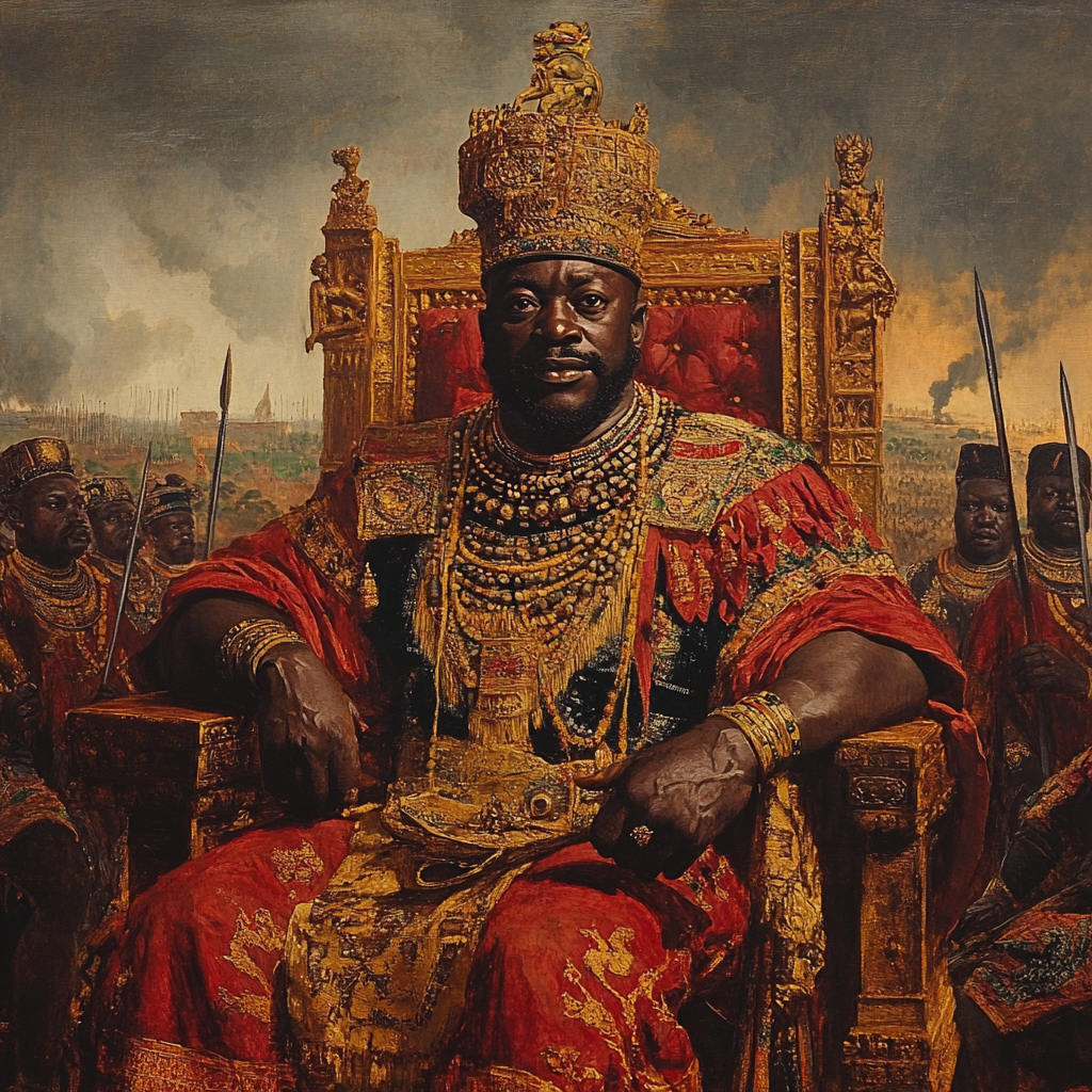 Regal 1700s-era oil painting of King Agaja of Dahomey