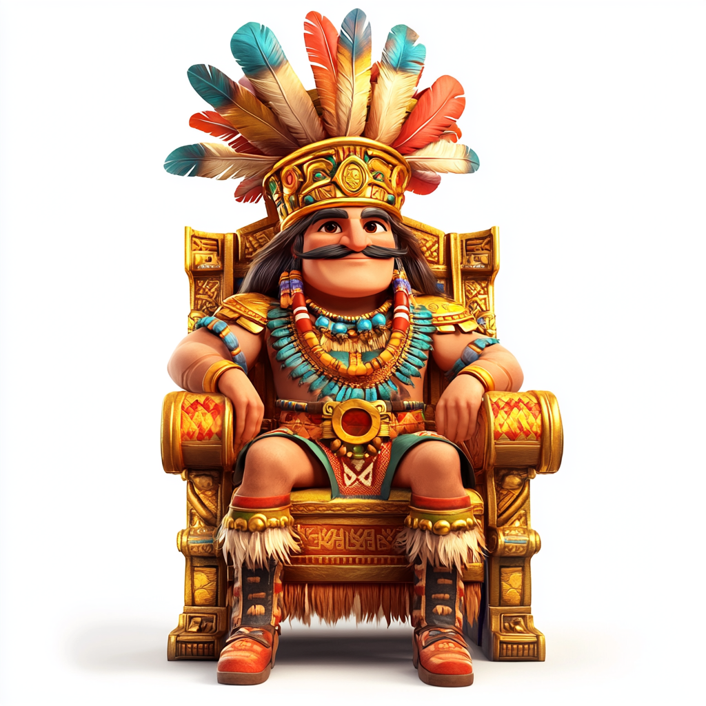 Regal King on Golden Aztec Throne Cartoon Illustration