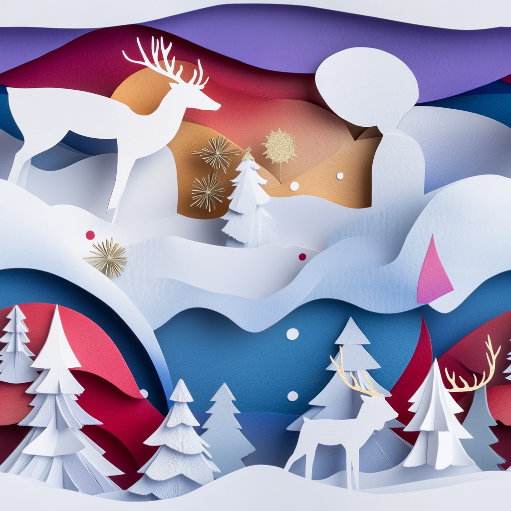 Reindeer in Snow Diorama with Christmas Trees