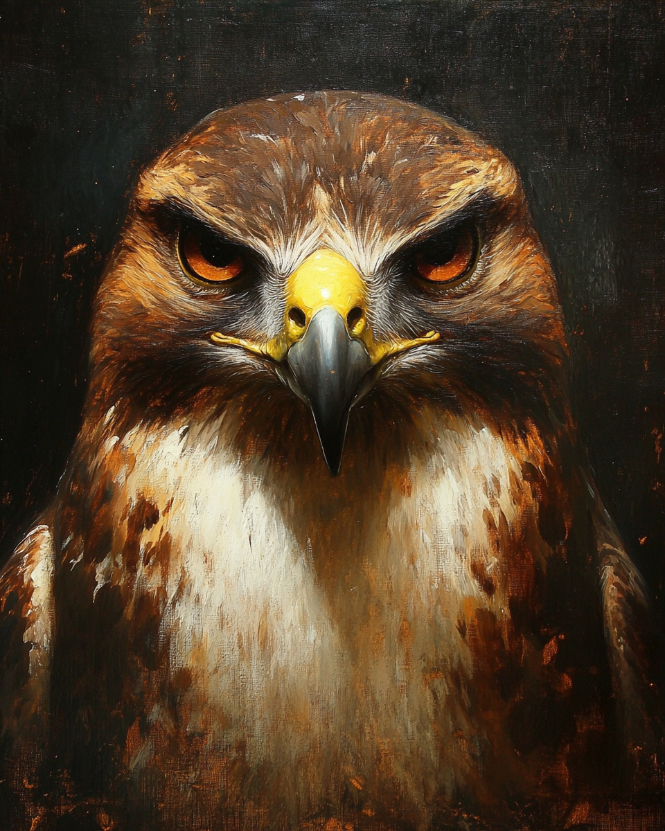 Rembrandt's Frontal Portrait: Massive Hawk in Dramatic Lighting 