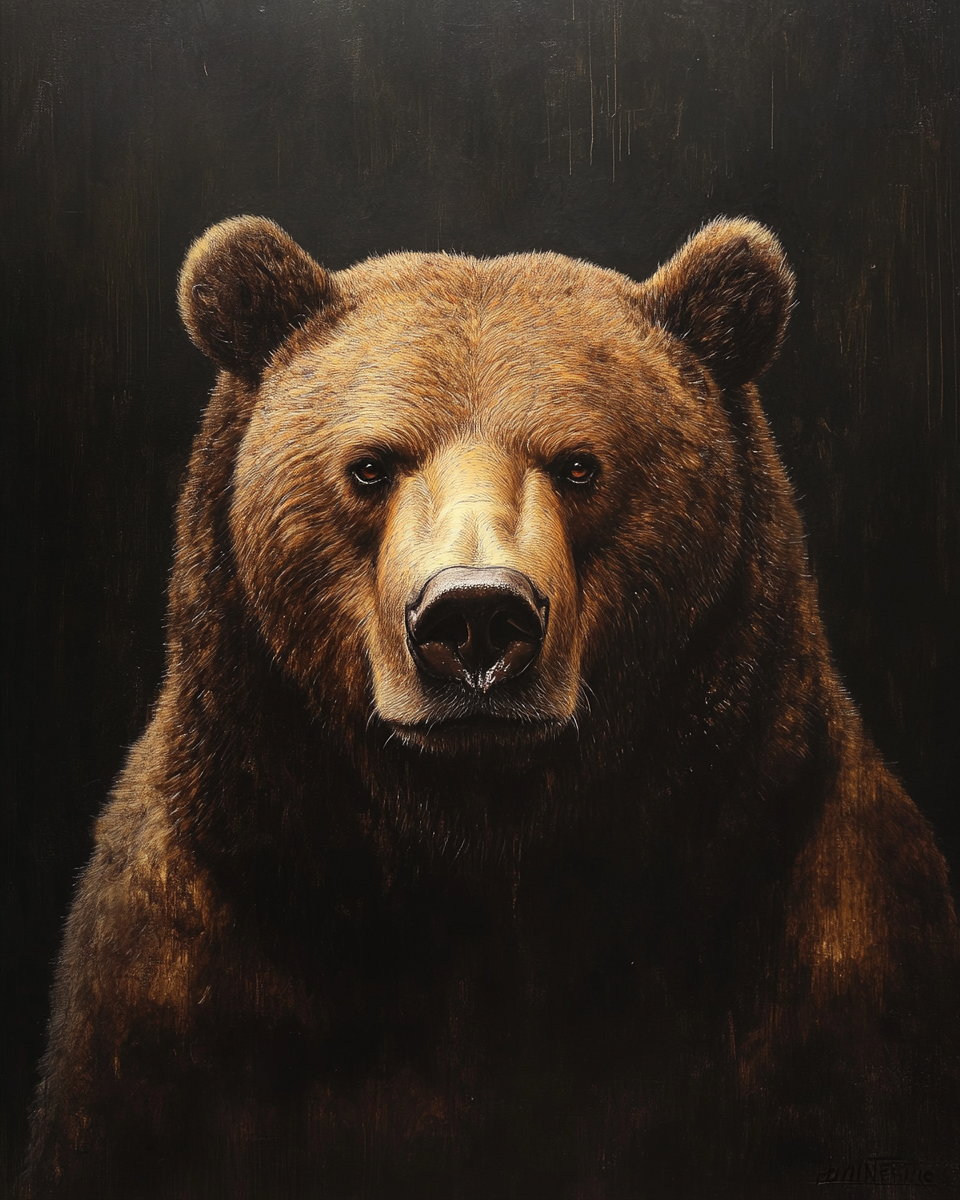 Rembrandt's Realistic Bear Portrait with Dramatic Lighting