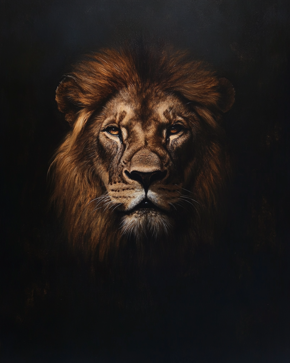 Rembrandt Lion Portrait Realistic Dramatic Lighting 4:5 Ratio