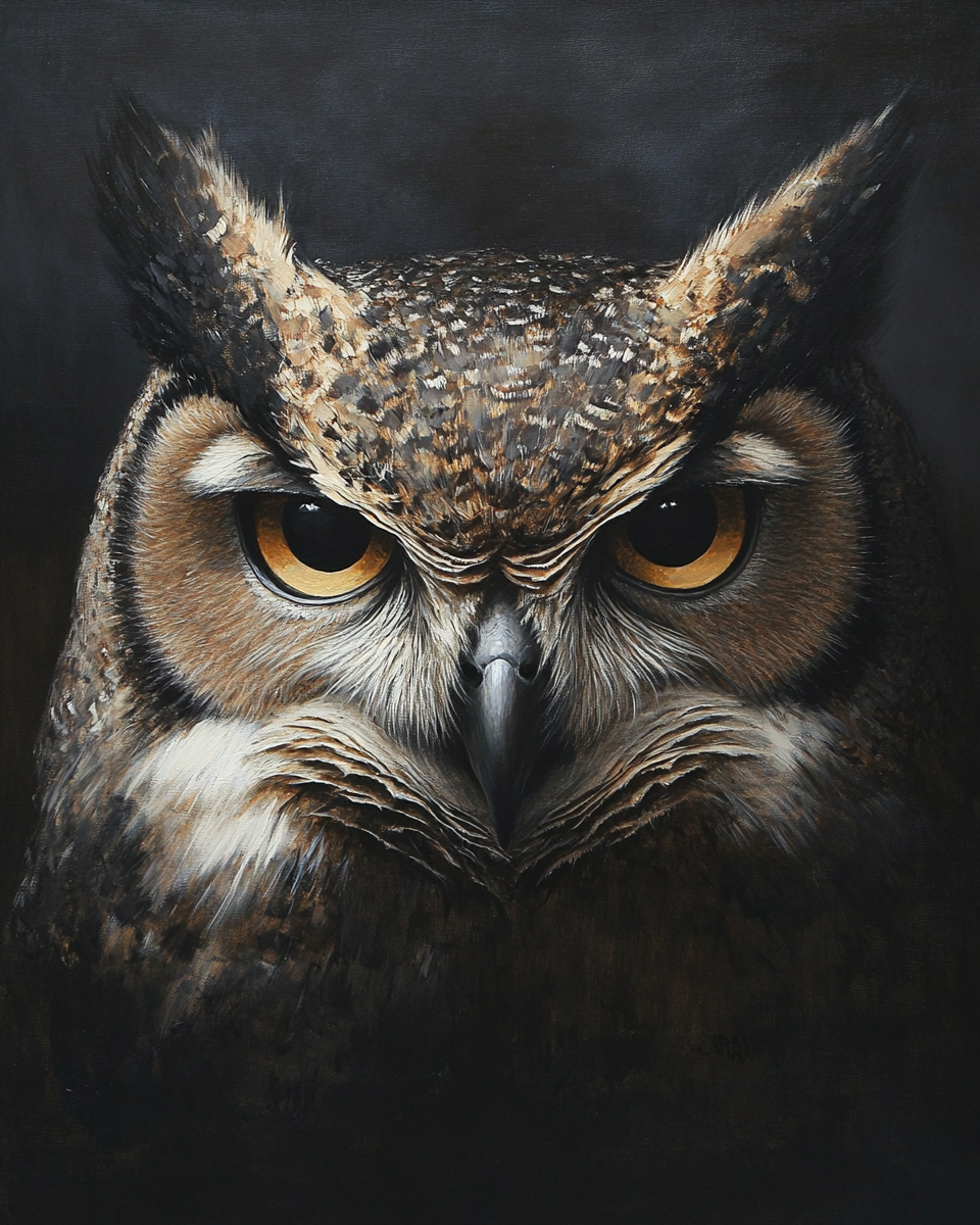 Rembrandt Painting Portrait Owl Serious Realistic Lighting