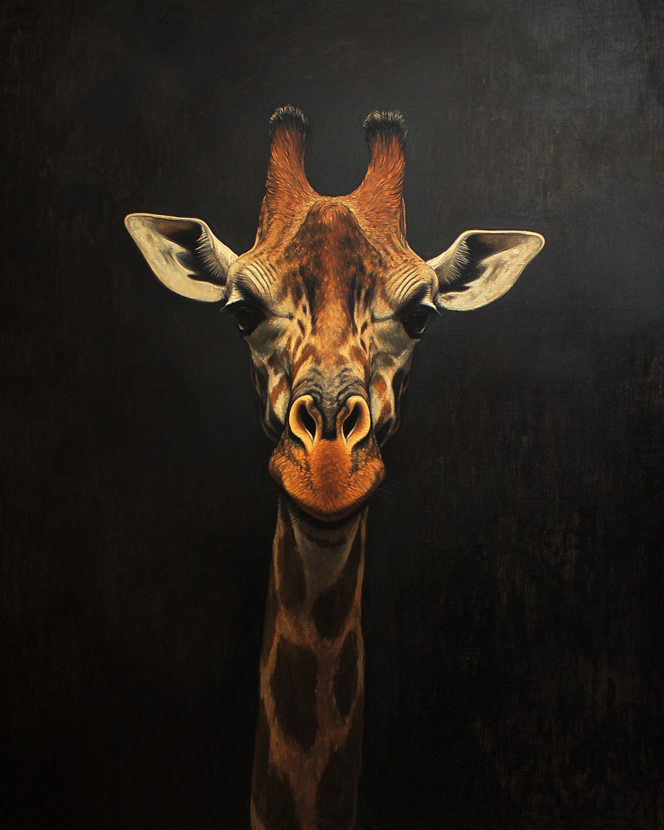 Rembrandt-style Giraffe Portrait with Dramatic Lighting