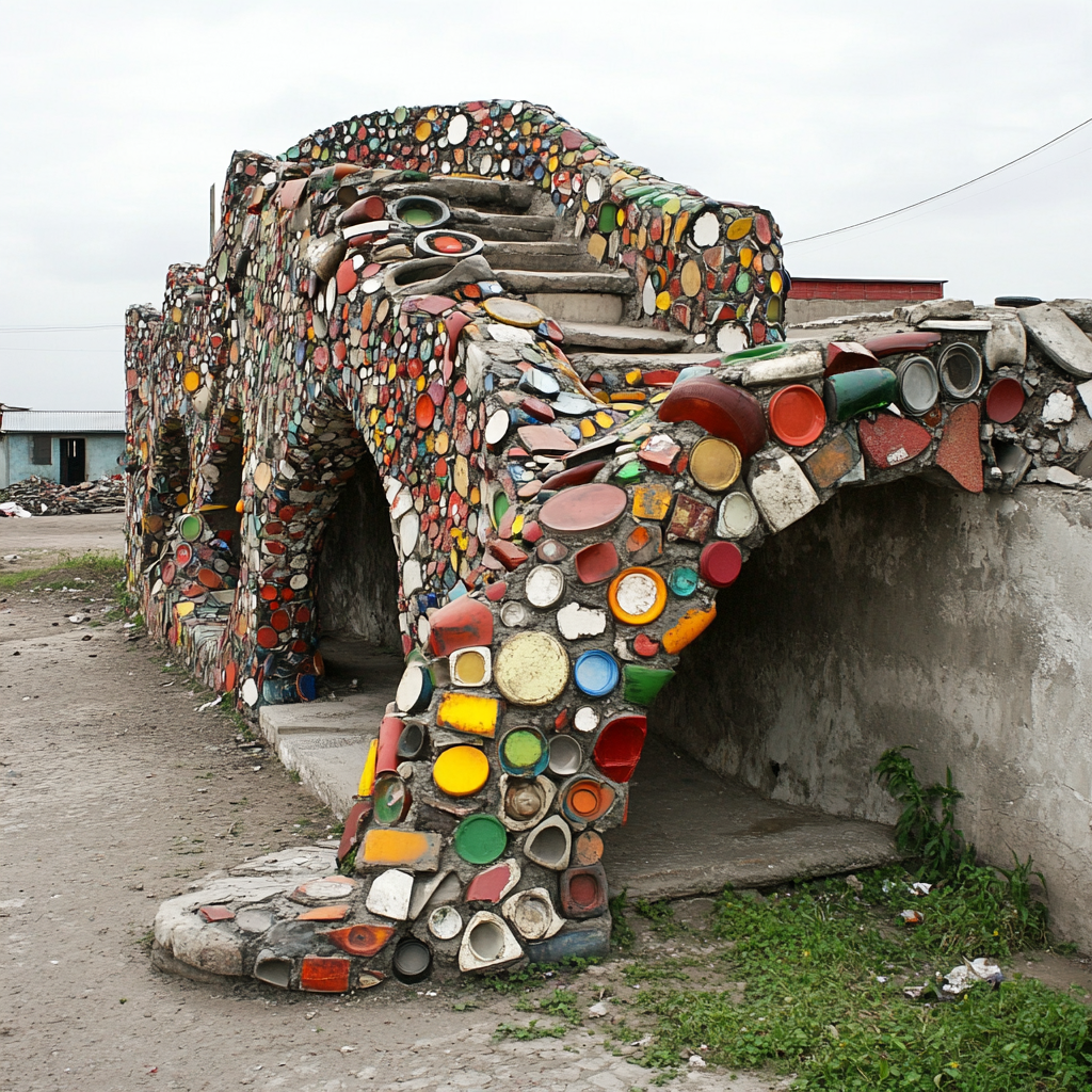 Renovating with waste materials in creative shapes and patterns.