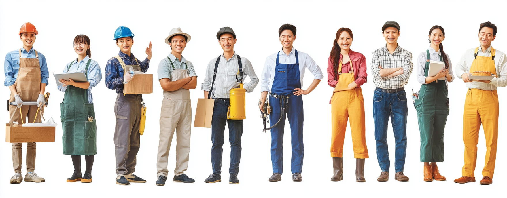 Representatives of Taiwanese professionals in various occupations, all smiling.