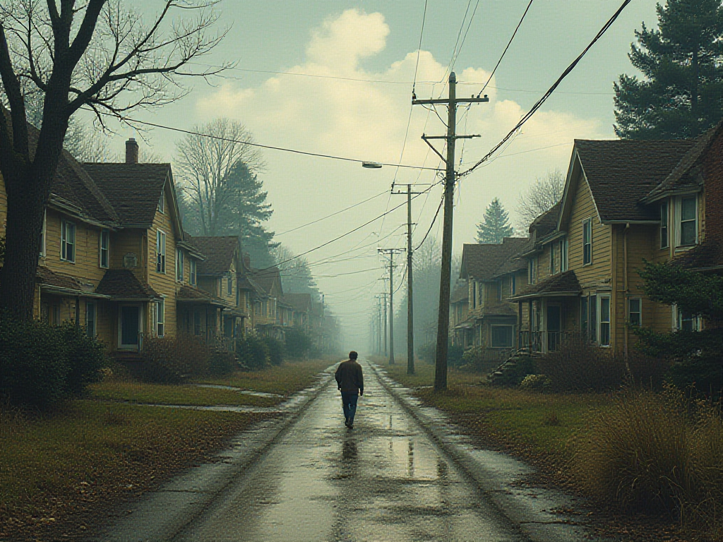 Residents gathering in street amid strange alien landscape confusion.