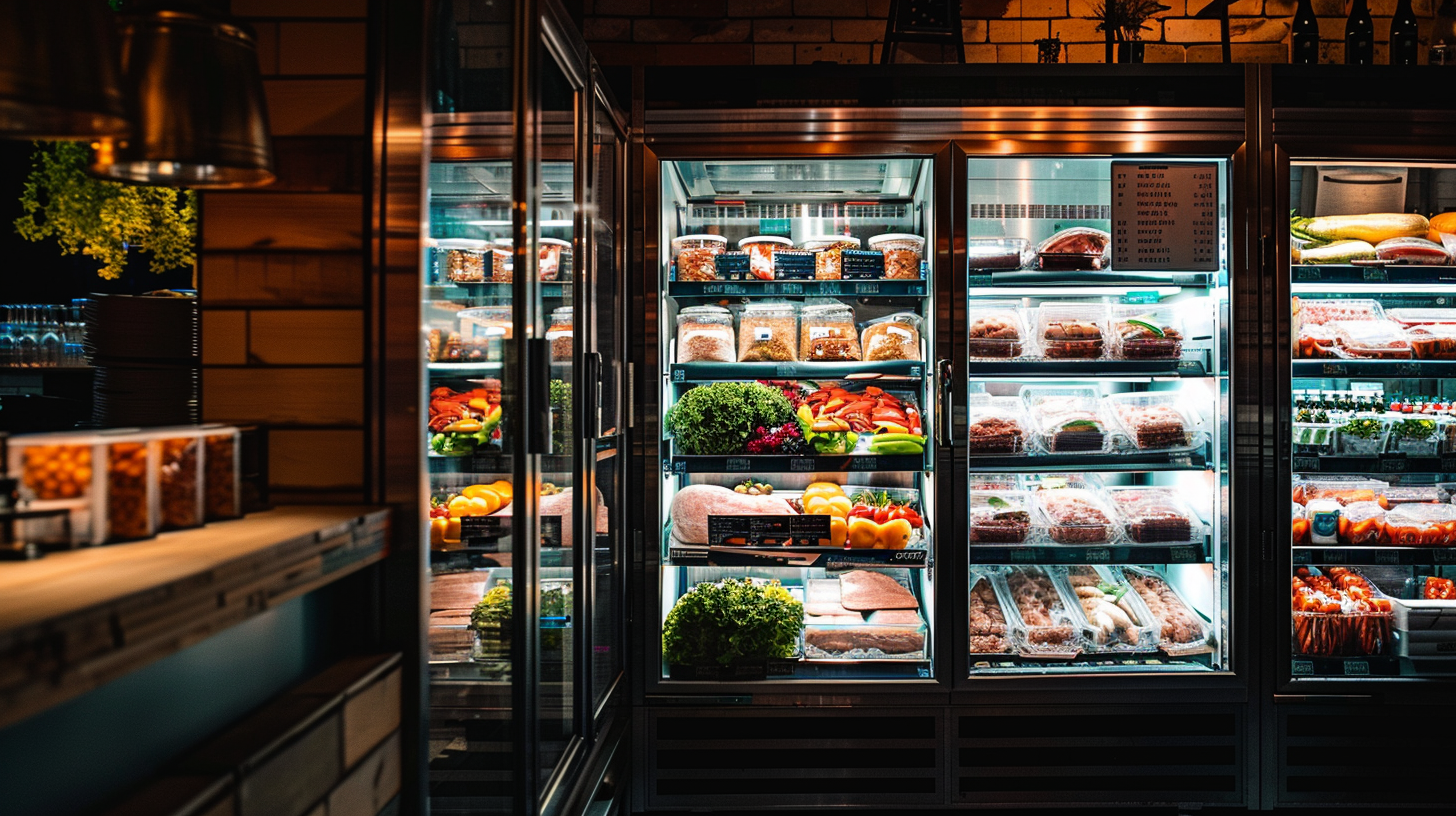 Restaurant Professional Cool Storage with Food Inside.