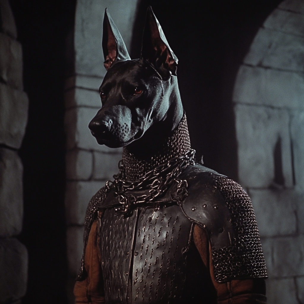 Retro Fantasy Film with Doberman Headed Knight