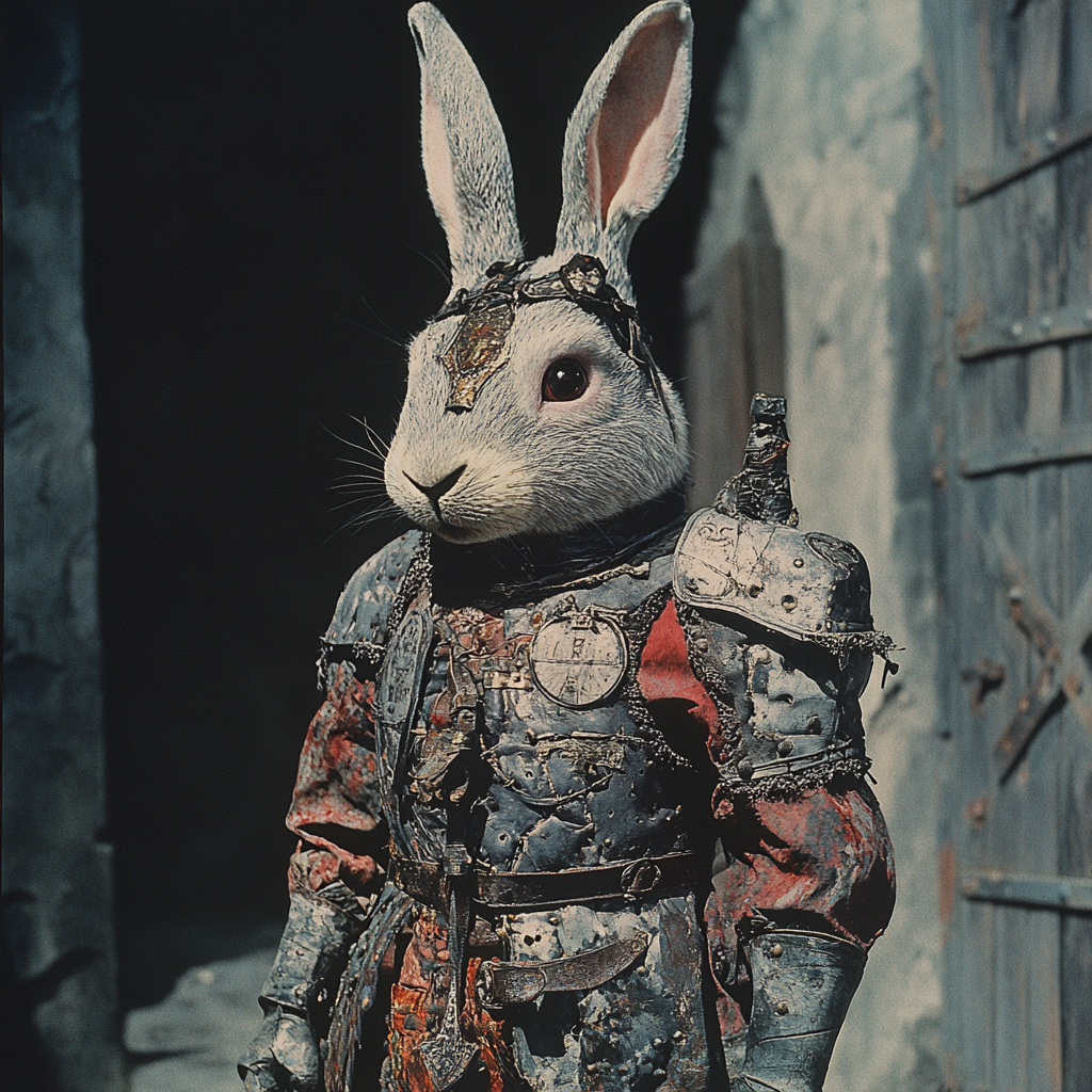 Retro Rabbit Knight in a Dark Fantasy Movie