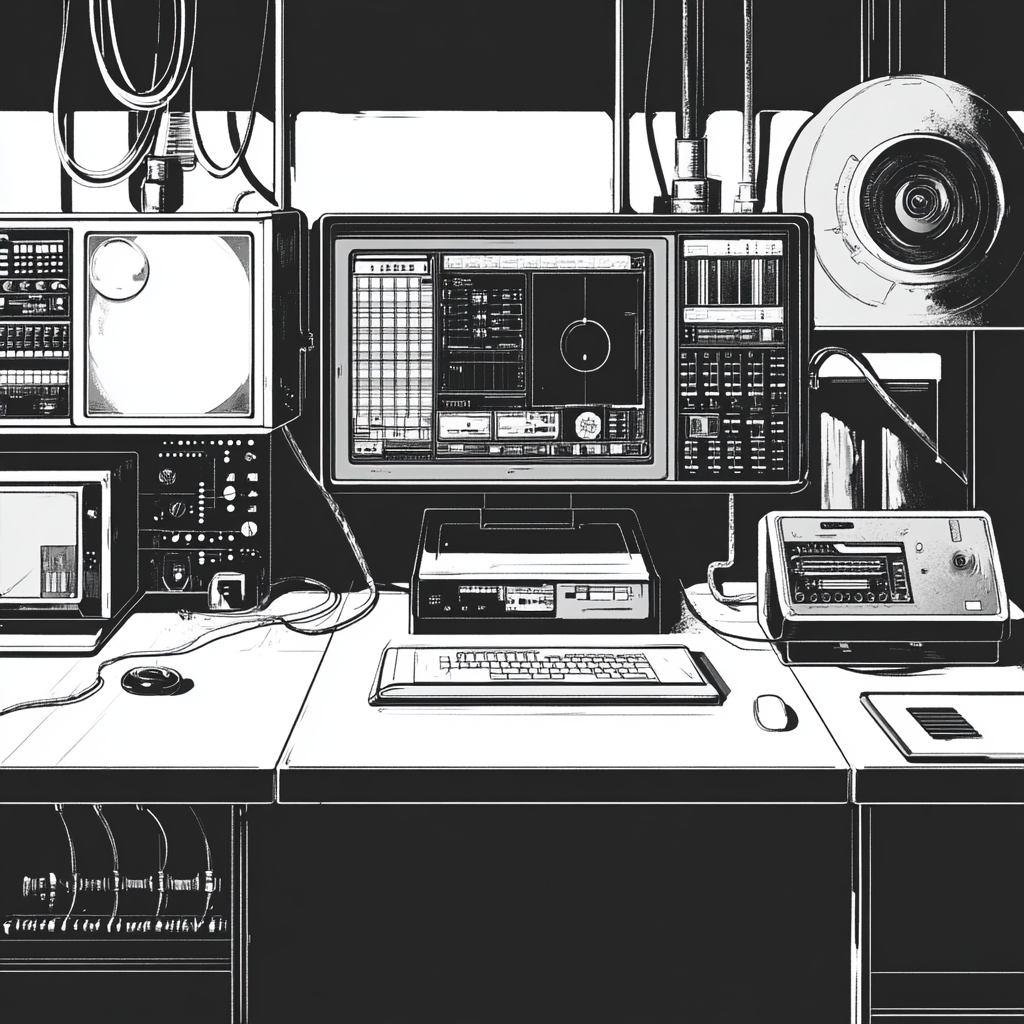 Retro Tech Lab with Vintage Computer Equipment 