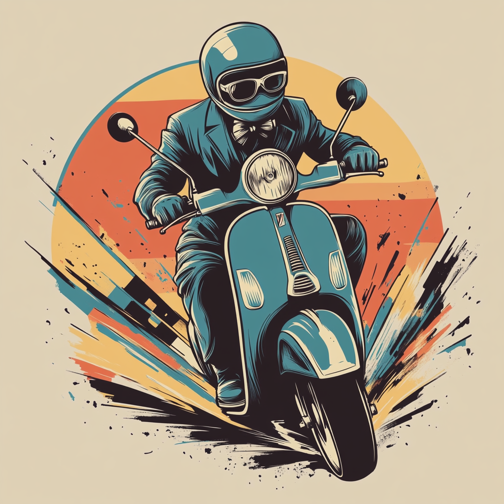 Retro race: Vespa rider in action t-shirt design