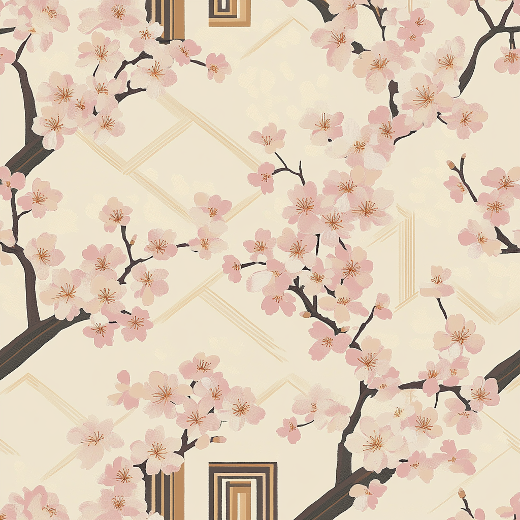 Retro wallpaper with cherry blossoms in pastel colors.