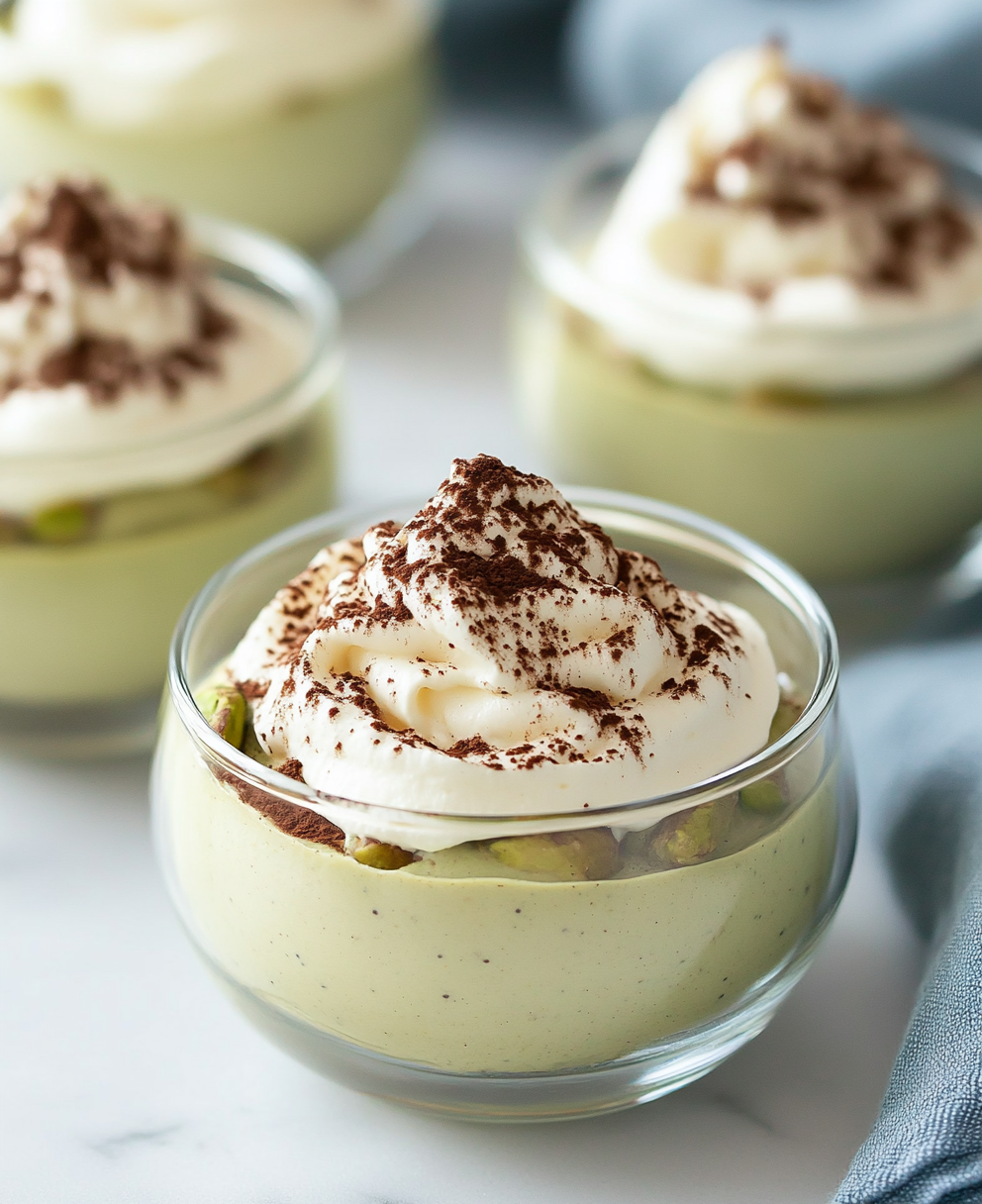 Rich Pistachio Mousse Dessert in Glass Bowl Shot with Canon EOS R5