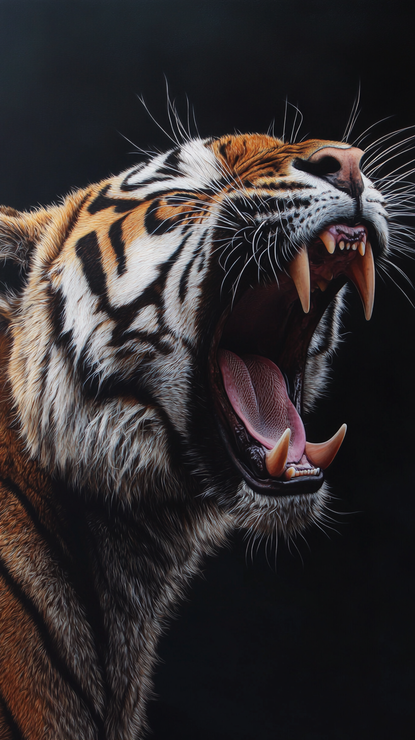 Roaring Tiger in Dramatic Hyperrealistic Art