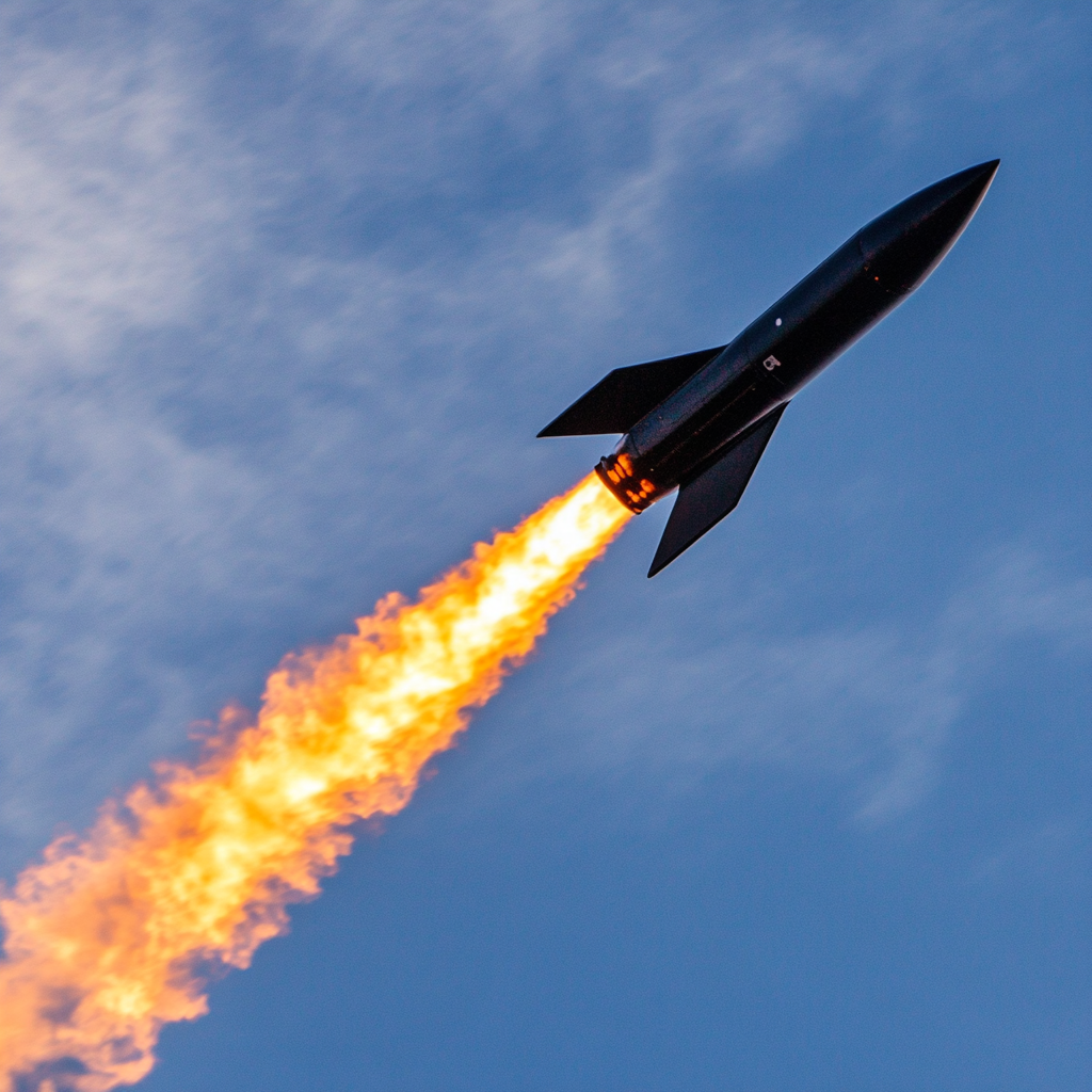 Rocket Breaking Sound Barrier with Orange Fire