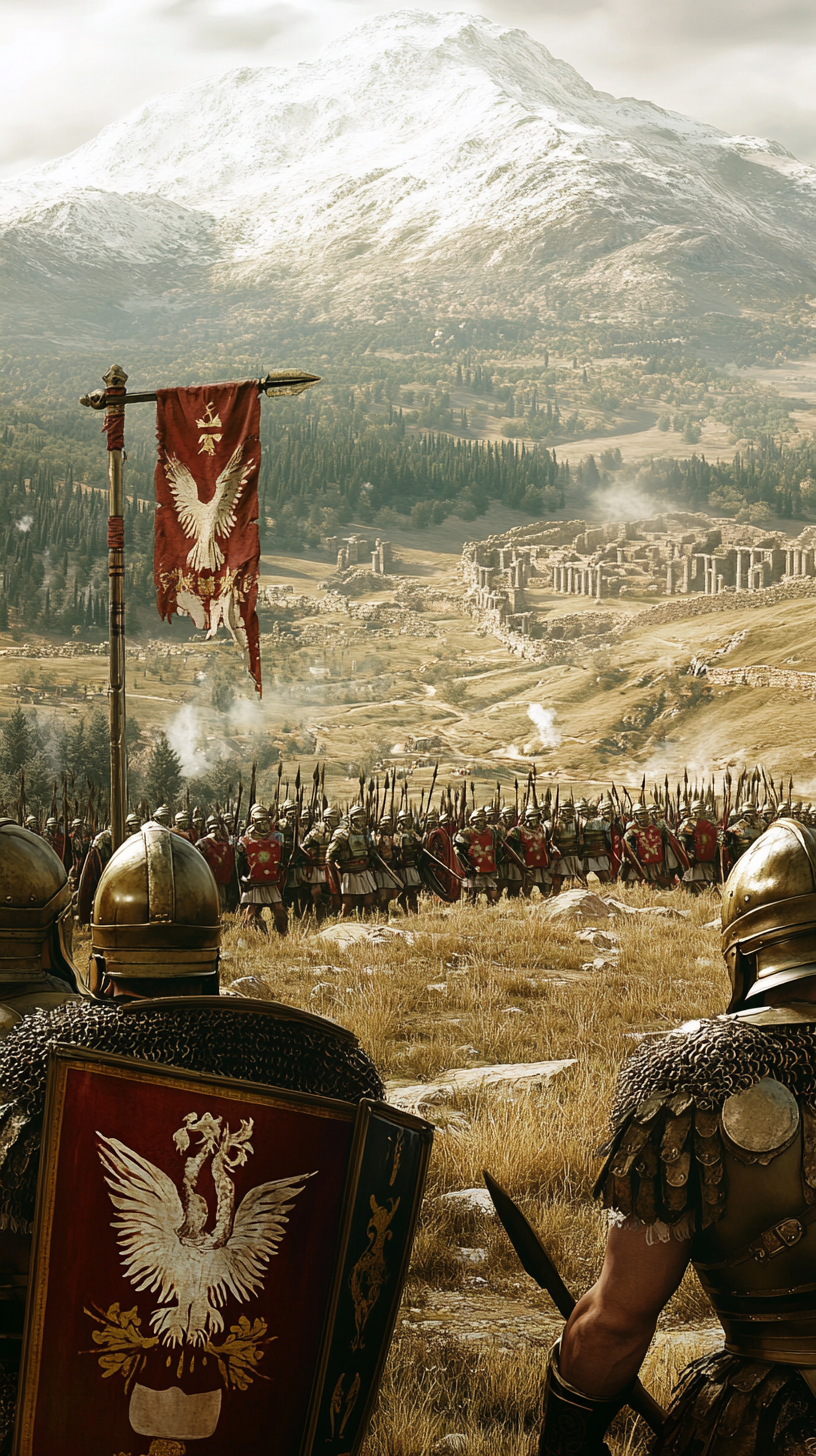 Roman soldiers faced each other as Empire divided.