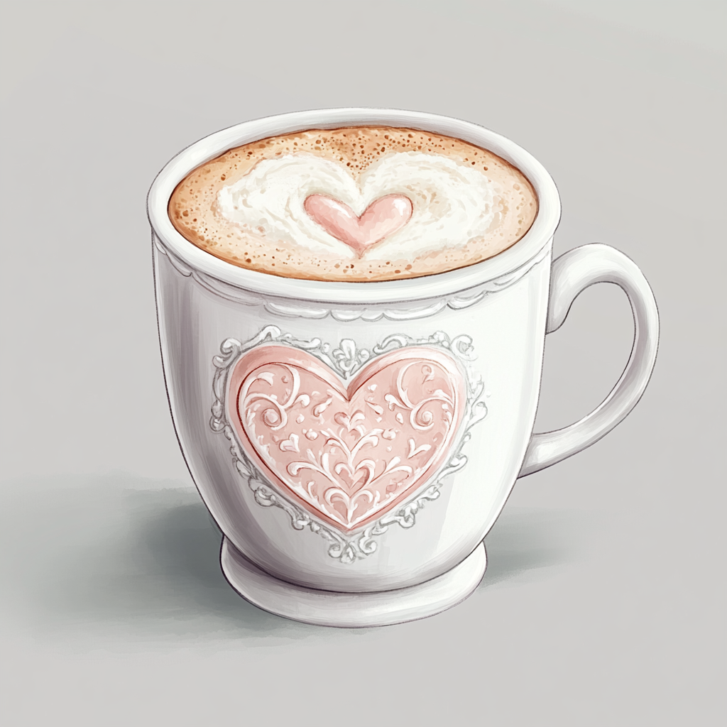 Romantic White Mug with Heart-Shaped Coffee Foam