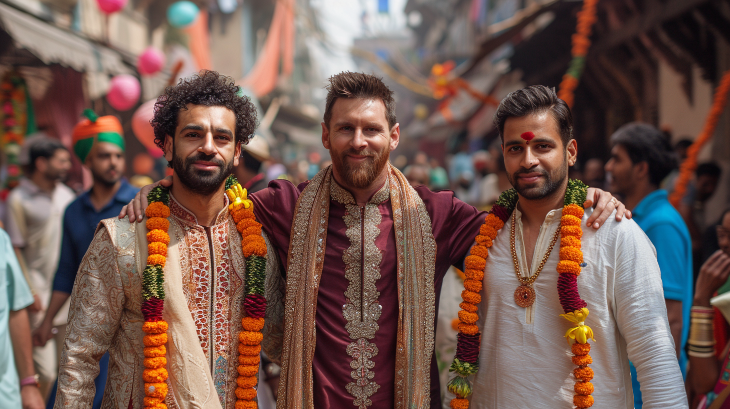 Ronaldo, Messi, Neymar in Indian attire at festival. Grazing Ganesh.