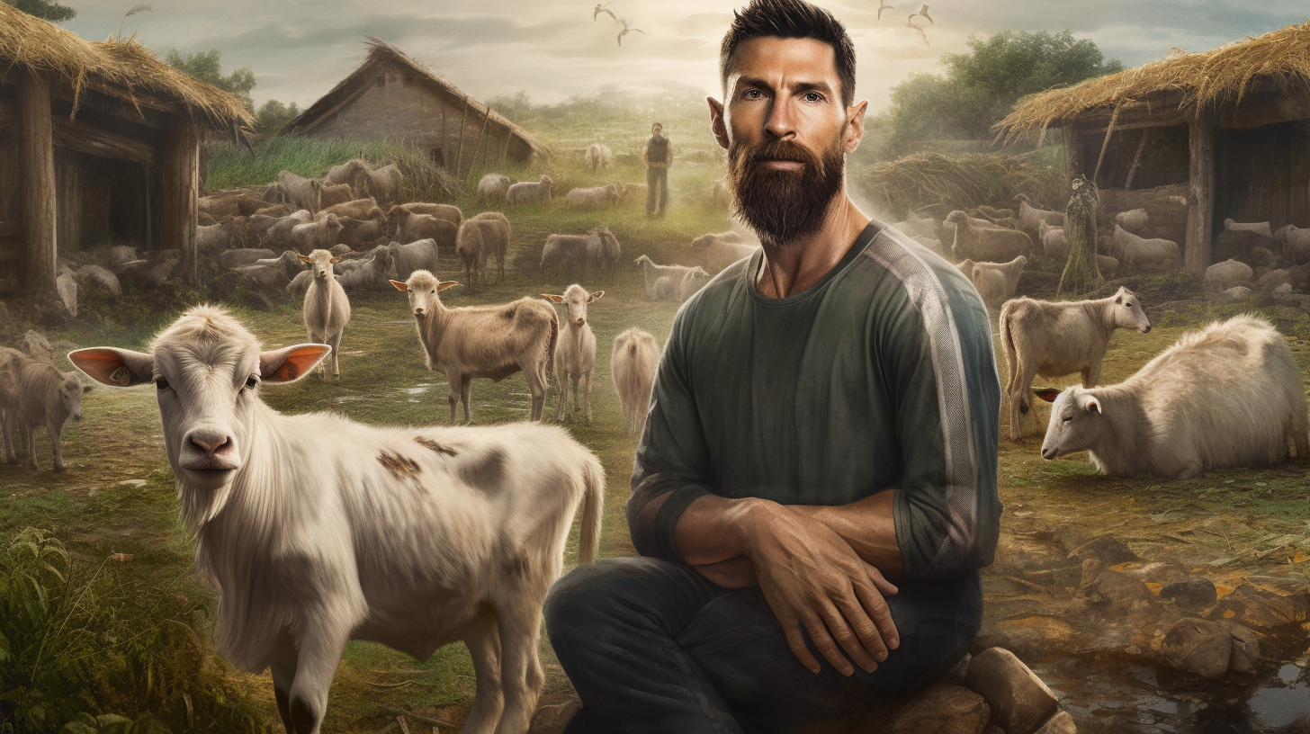 Ronaldo and Messi Portrait in Rural Farm Scene