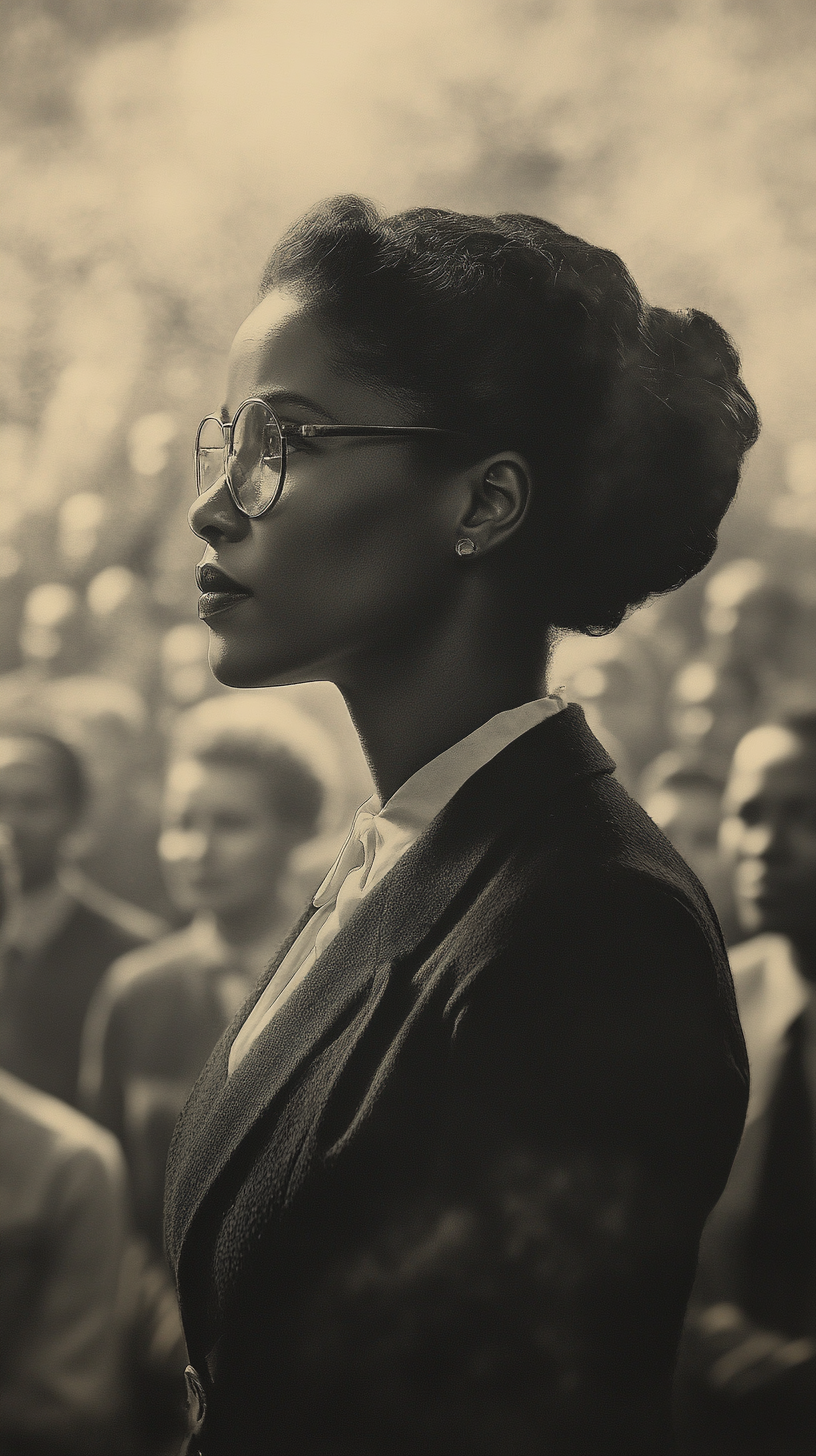 Rosa Parks shows courage in front of crowd.