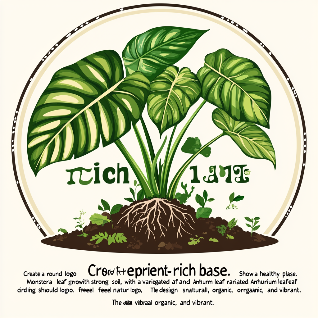 Round logo with healthy plant, strong roots, vibrant leaves