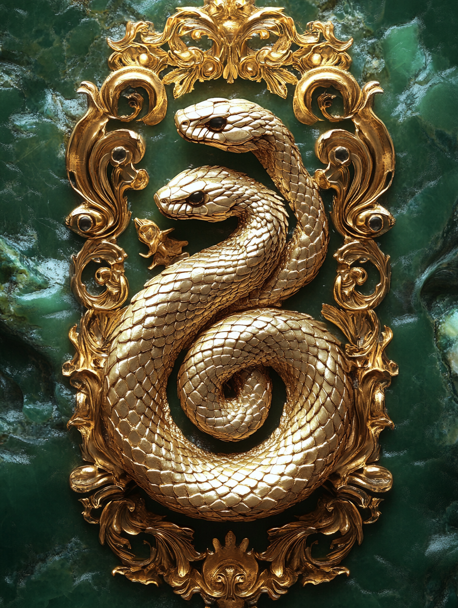 Royal Gold Snake Emblem on Ornate Postcard