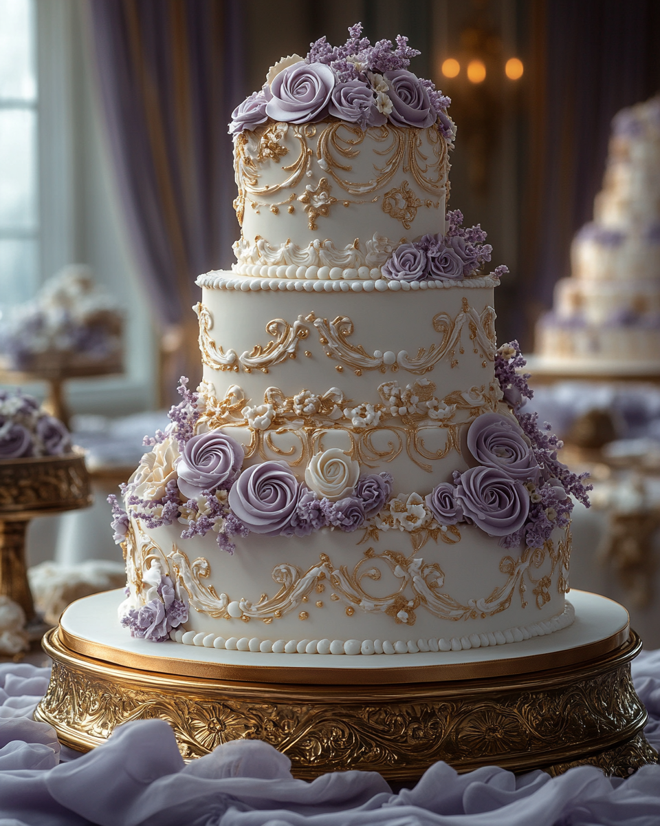 Royal Lavender Wedding Cake in Victorian Ballroom