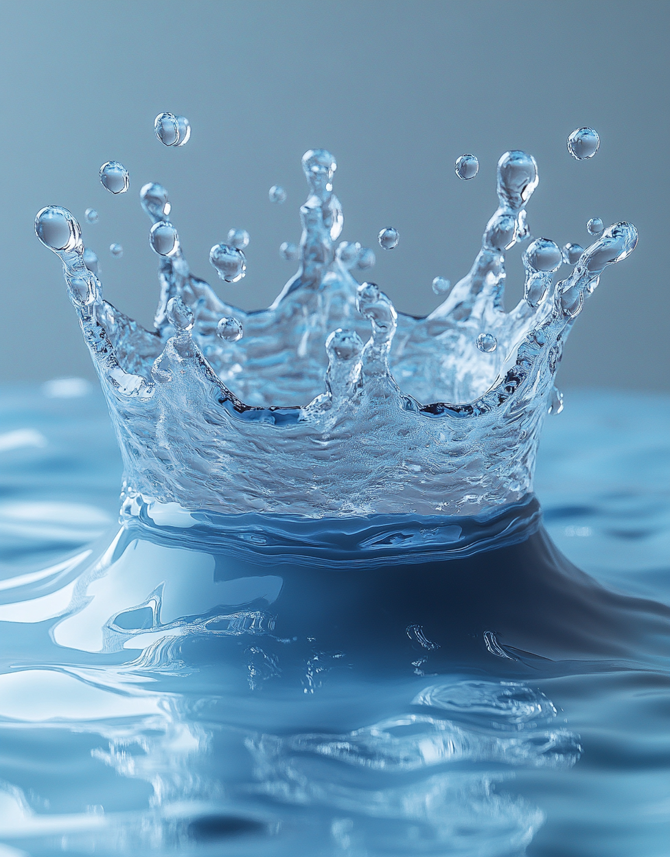 Royal water splash with white ripples on blue