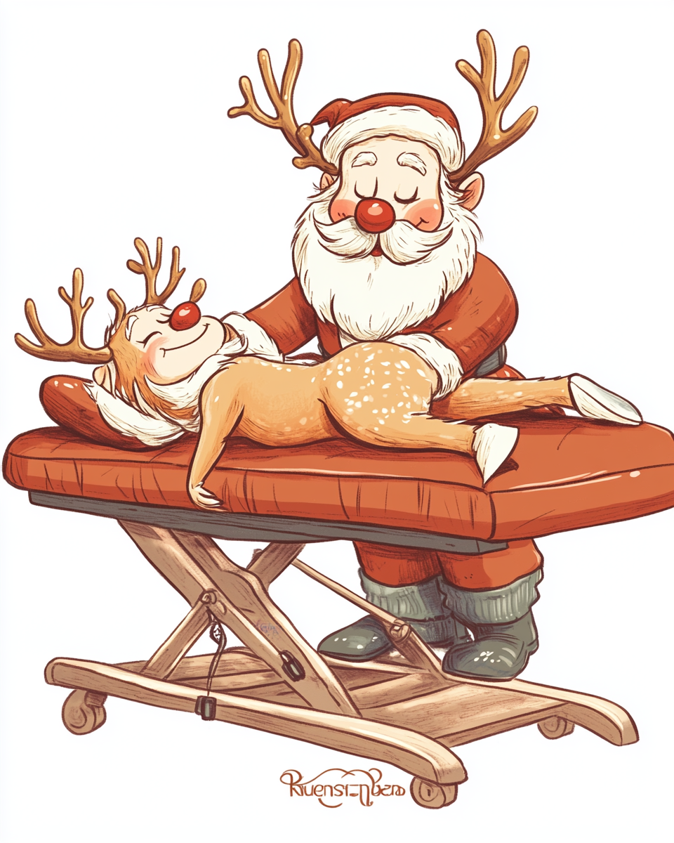 Rudolph Helps Santa with Massage During Christmas