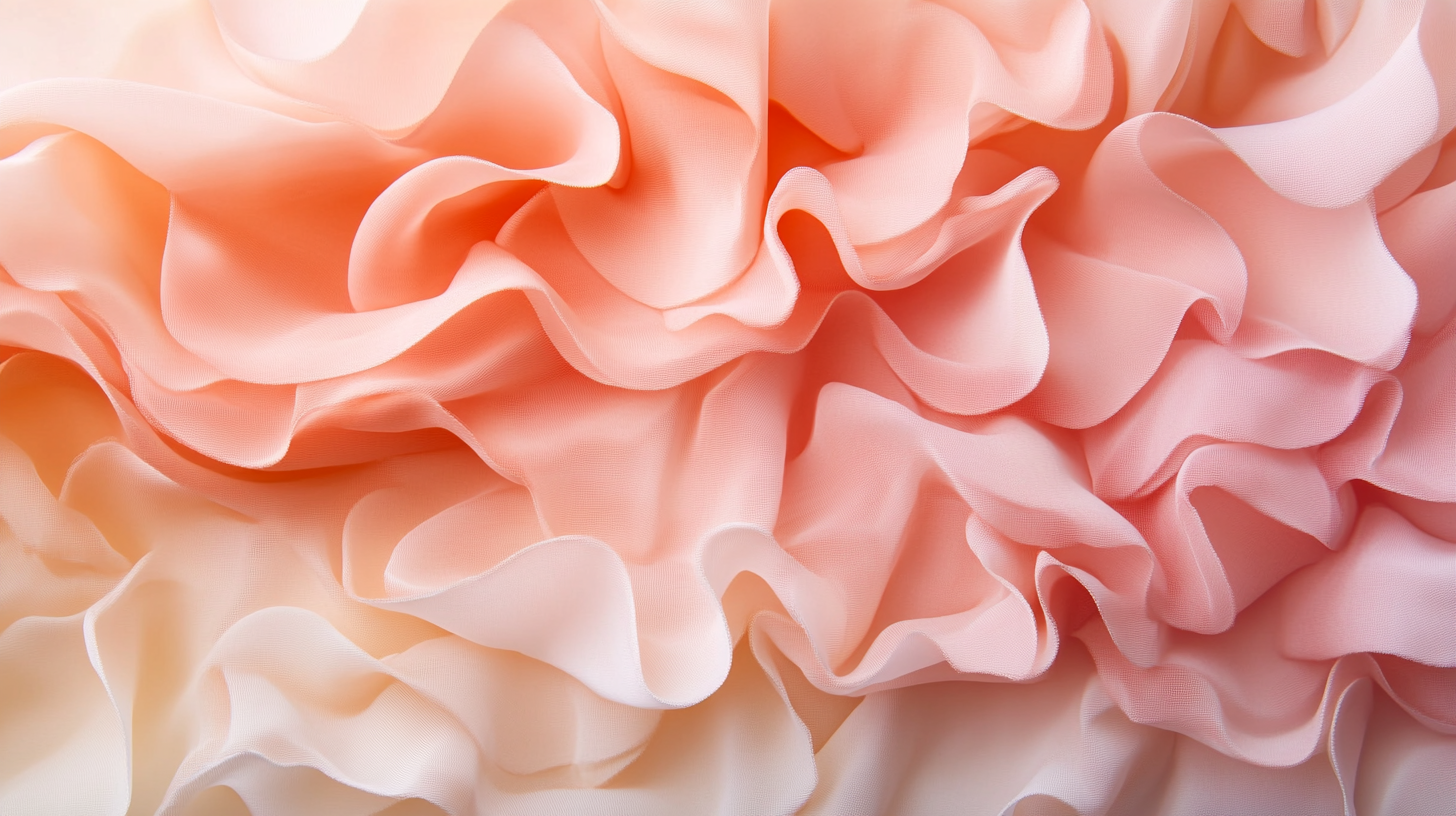 Ruffled fabric waves in pink, peach, cream gradient pattern.