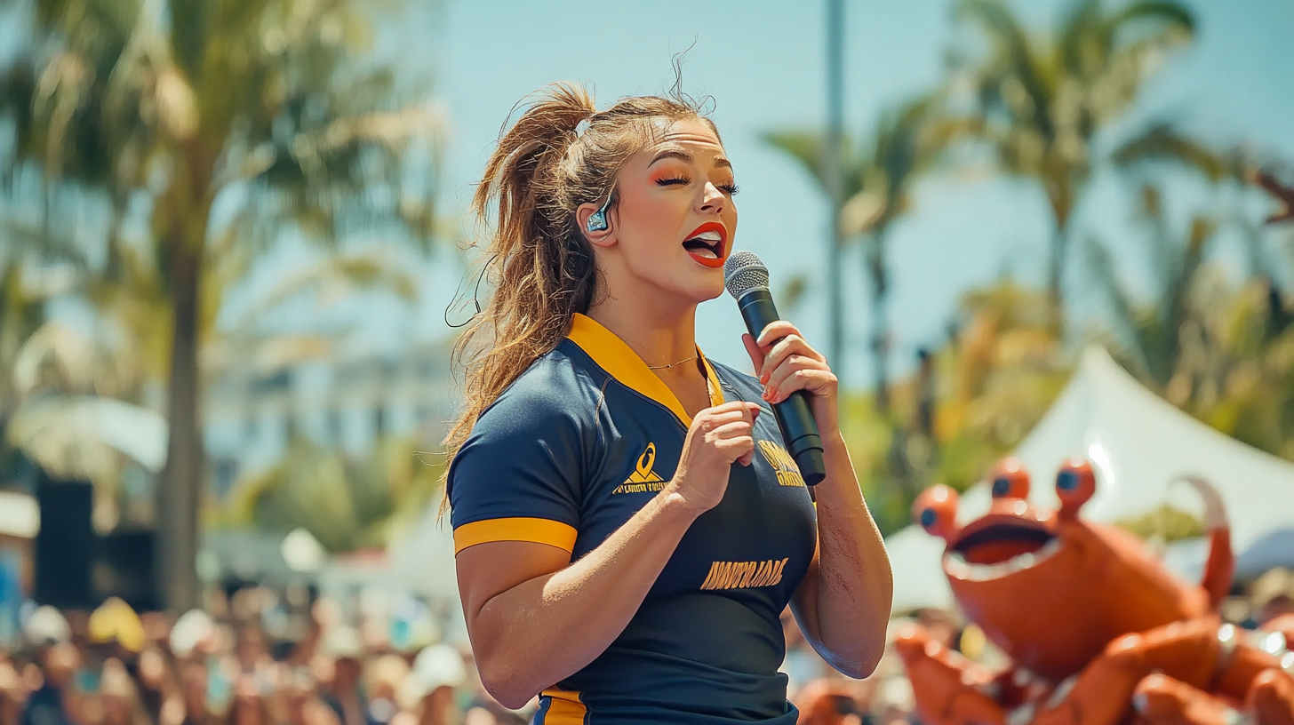 Rugby Player's Sunny Outdoor Performance with Crabs