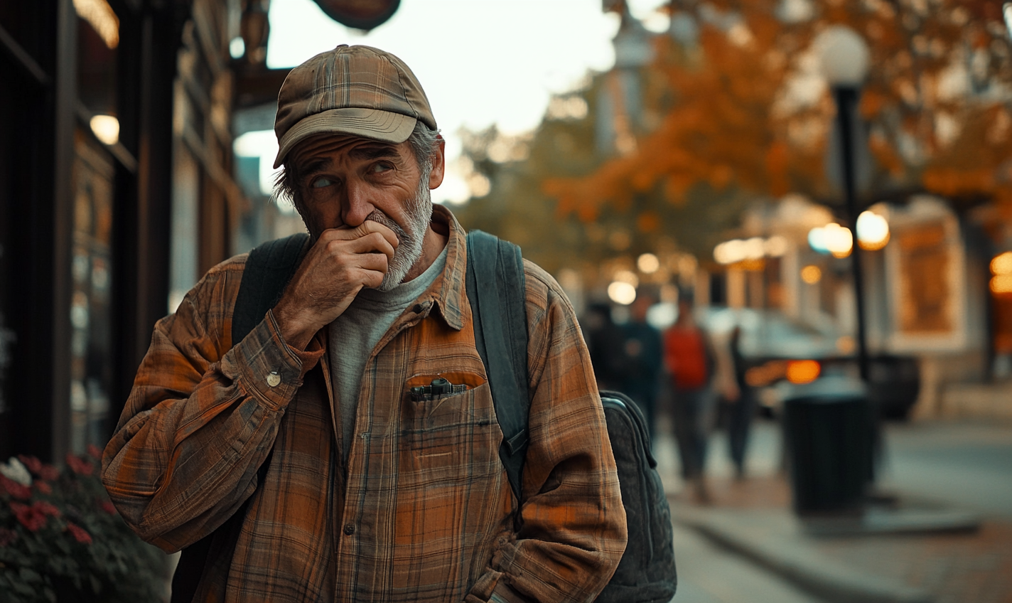 Runny-Nosed Fisherman in Small Town Evening, 8K Cinematic Focus