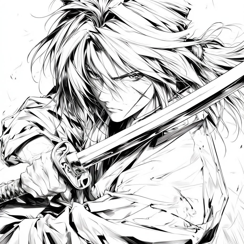 Rurouni Kenshin Draws Katana with Intense Expression