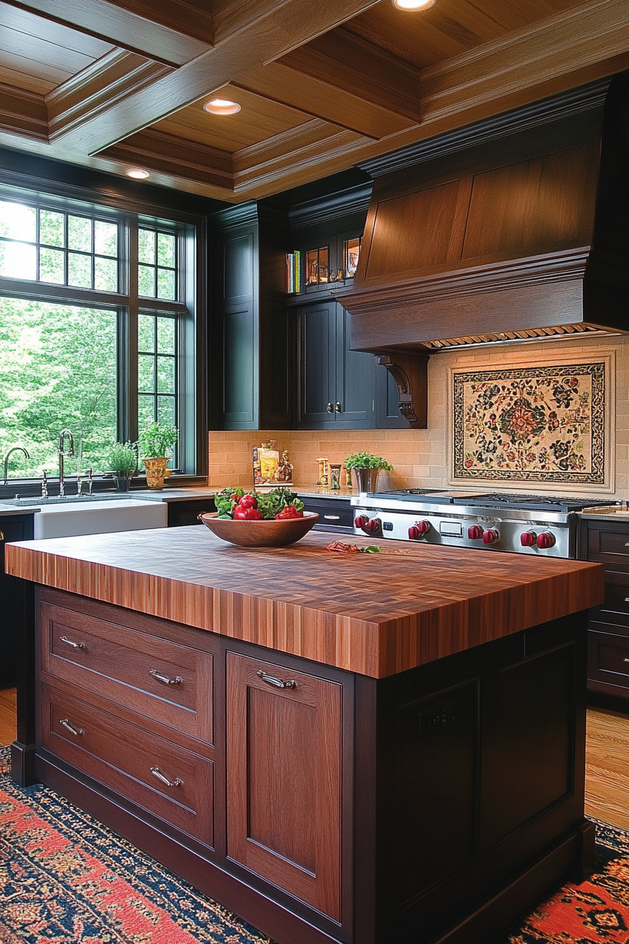 Rustic Kitchen with Natural Wood and Greenery