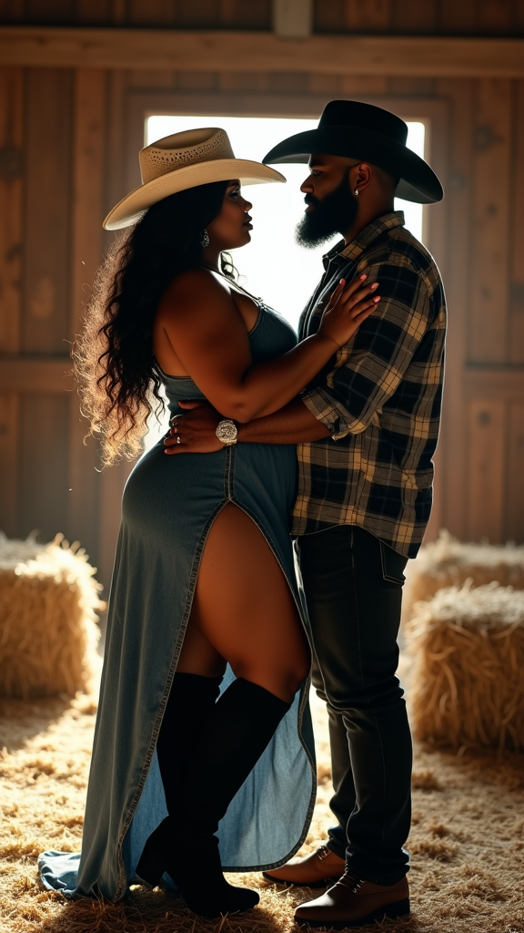 Rustic Romance: African American Couple in Barn