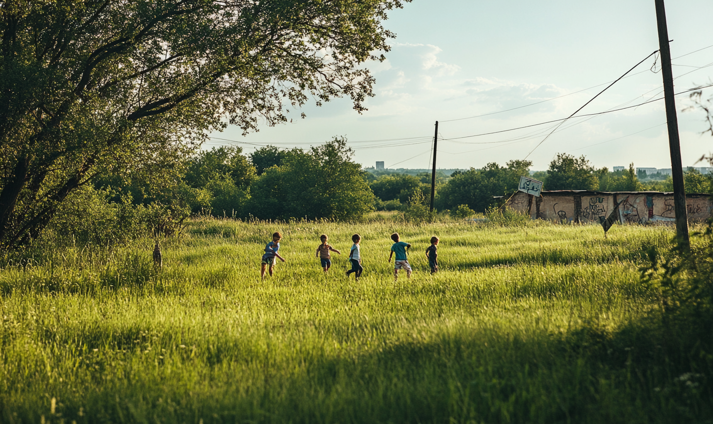 Safe Green Field in Ukraine: Children Playing Happily