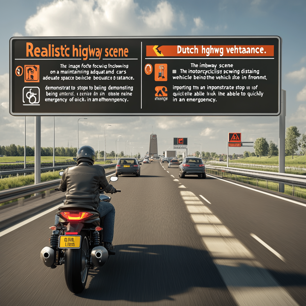 Safe following distance demonstrated with motorcyclist and cars.