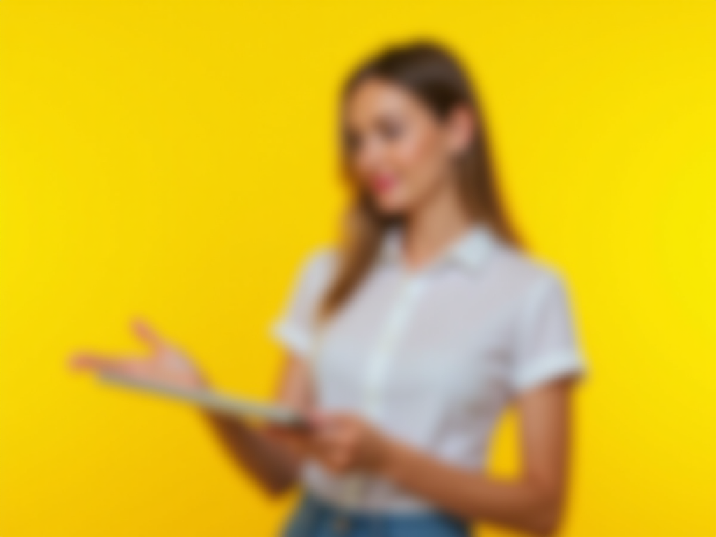 Sales Rep Presenting Product on Yellow Background