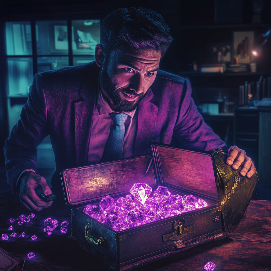 Sales team finds glowing diamonds in office treasure chest.