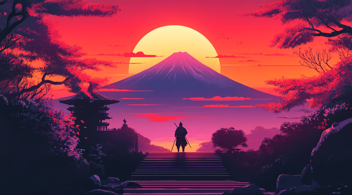 Samurai Viewing Mount Fuji at Sunset, Game Art