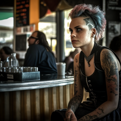 San Francisco punk rocker at bar watching Power Falcon.