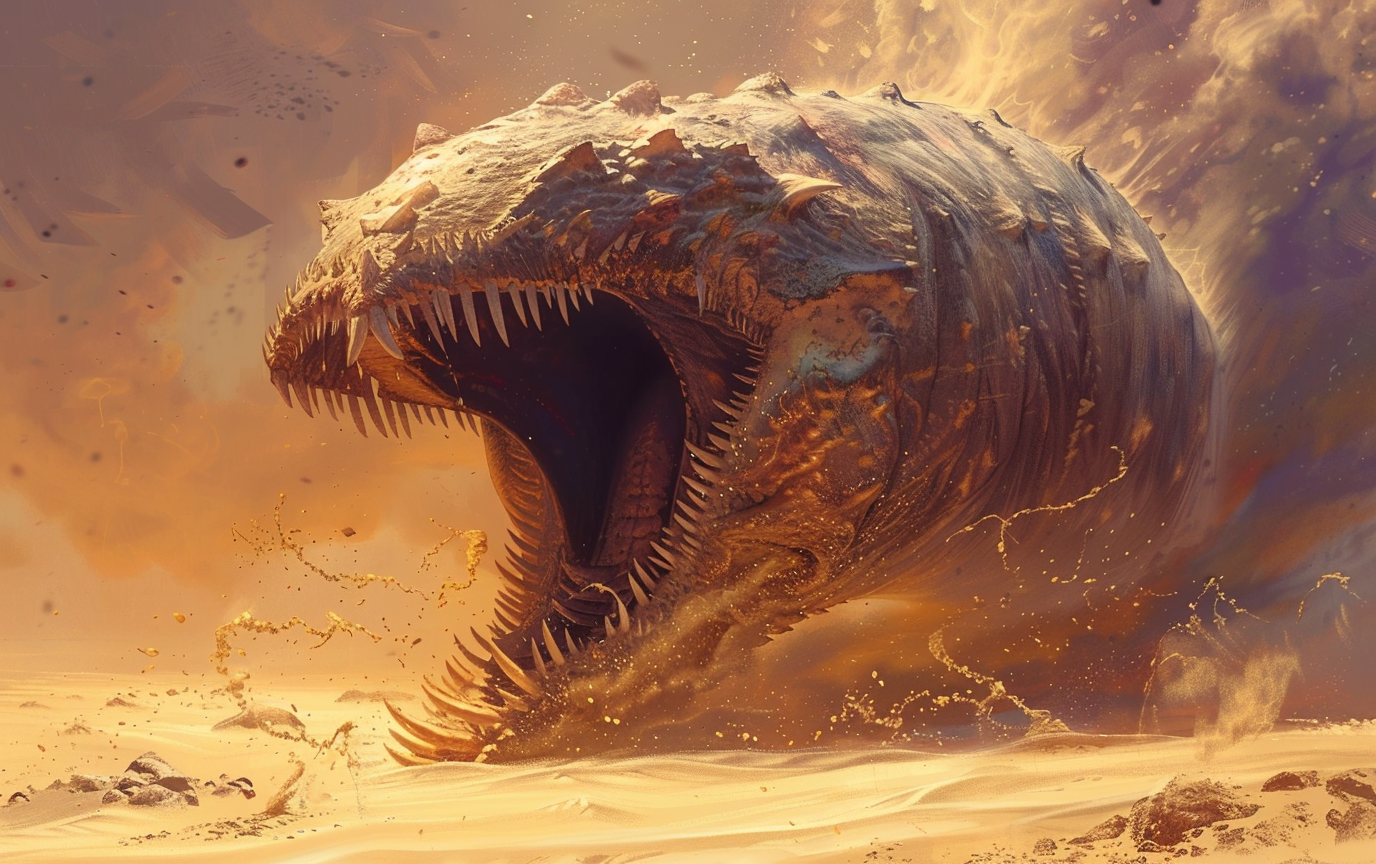 Sandworm with spined teeth from Dune Movie fantasy art.