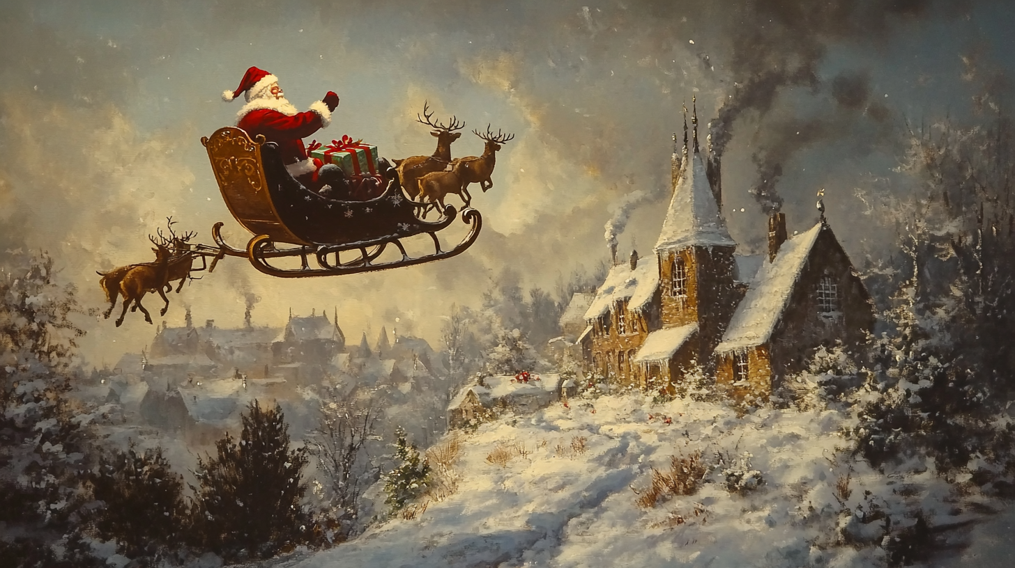 Santa's Christmas Sleigh Ride Through Snowy Town