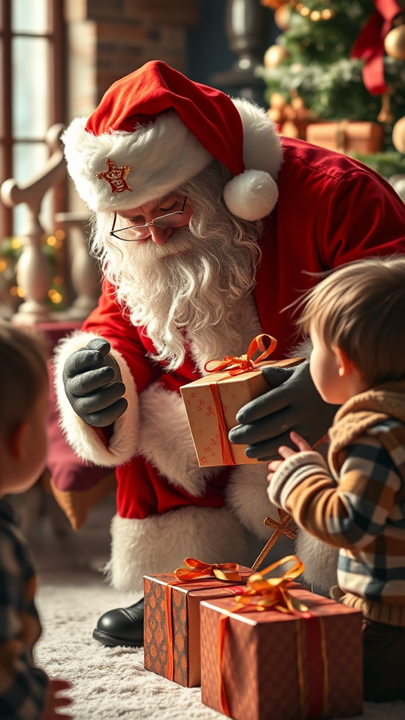 Santa Claus Giving Gifts to Kids