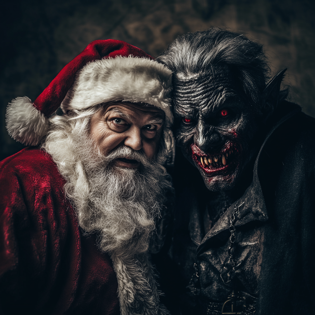 Santa Claus and Dracula, detailed photo, Canon camera and lens.